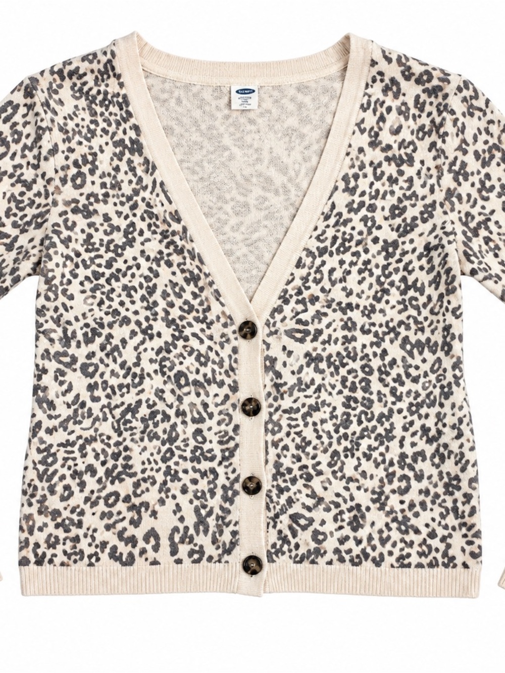 Old Navy Leopard Print V-Neck Cardigan - Cream and Gray